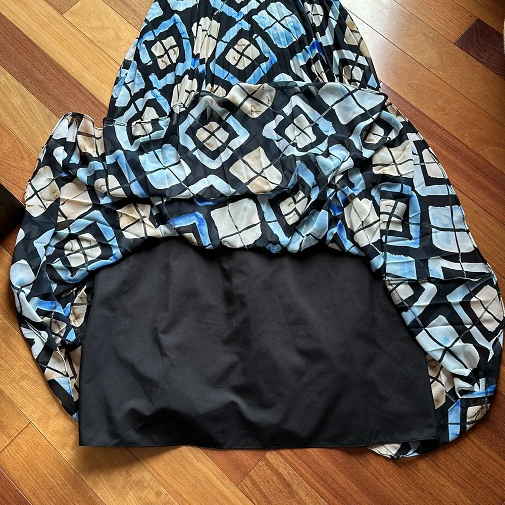 Anthropologie Blue Geometric Maxi Halter Dress with Pleated Skirt, size 2 - Picture 11 of 15